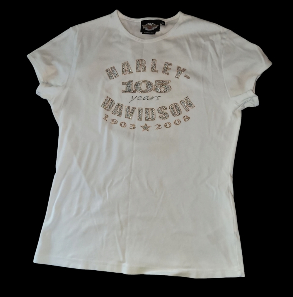 Harley-Davidson White 105 Year Anniversary Copper Studs Tee Size XL
